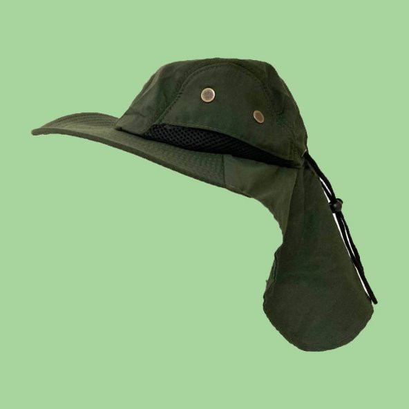 Koyu Yeşil Ayarlanabilir ve Dayanıklı Safari Güneş Şapkası