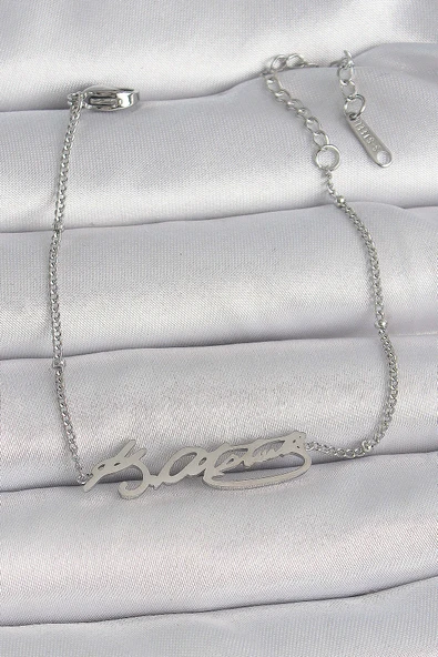 316L Çelik Gümüş Renk Atatürk İmza Model Kadın Bileklik ürün görseli 1