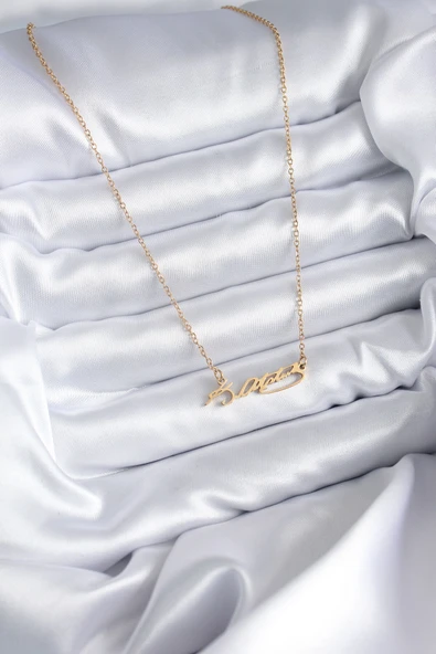 316L Çelik Zincir Gold Renk Atatürk İmzası Model Kadın Kolye - Resim 2