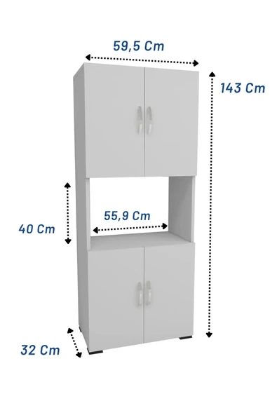 Dört Kapaklı Orta Bölmeli 4 Kapılı Çok Amaçlı Mikrodalga Fırın Dolabı, Mini Fırın Mutfak Dolabı - Resim 4