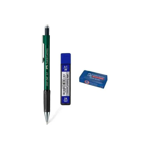Faber-Castell 1347 Kalem 0.7 mm Yeşil + Silgi + Uç ürün görseli 1