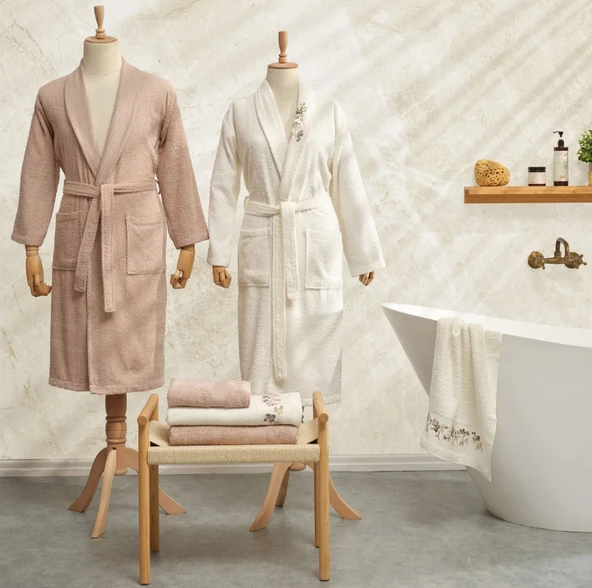 Karaca Home Flora Bej Nakışlı 6 Parça Aile Banyo Seti - Resim 4