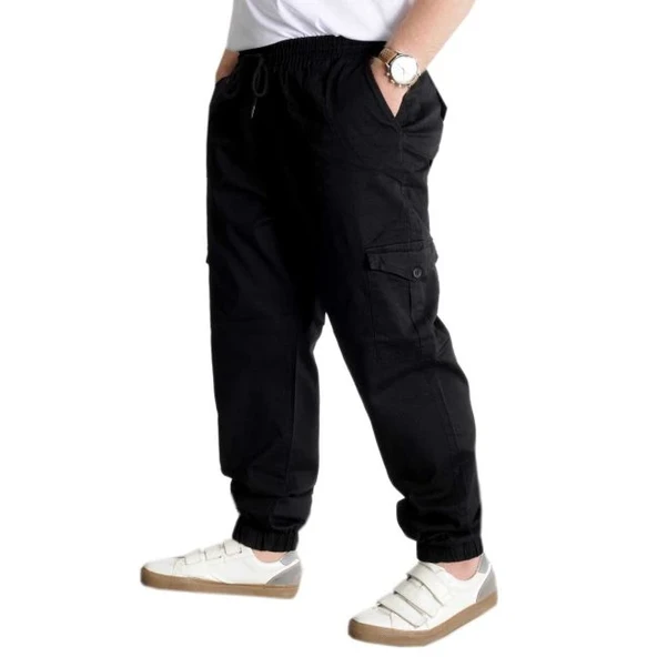 Büyük Beden Pantolon Gabardin Kargo Jogger Doğa 21927 Siyah - 3