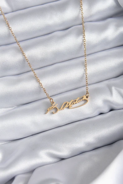 316L Çelik Zincir Gold Renk Atatürk İmzası Model Kadın Kolye ürün görseli 1