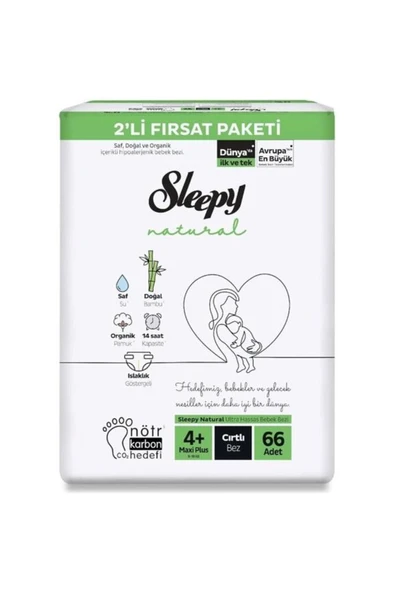 Sleepy Natural 2'li Fırsat Paketi 4+ Numara Maxi+ 66 Adet - 1