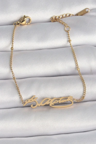 316L Çelik Gold Renk Atatürk İmza Model Kadın Bileklik ürün görseli 1