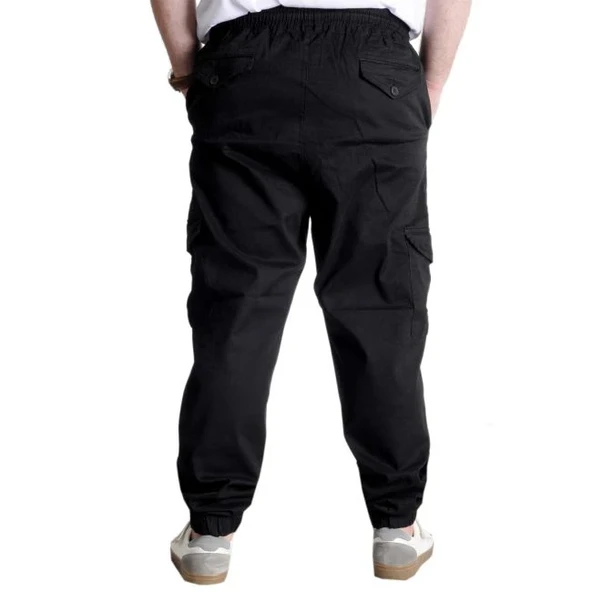 Büyük Beden Pantolon Gabardin Kargo Jogger Doğa 21927 Siyah - 4