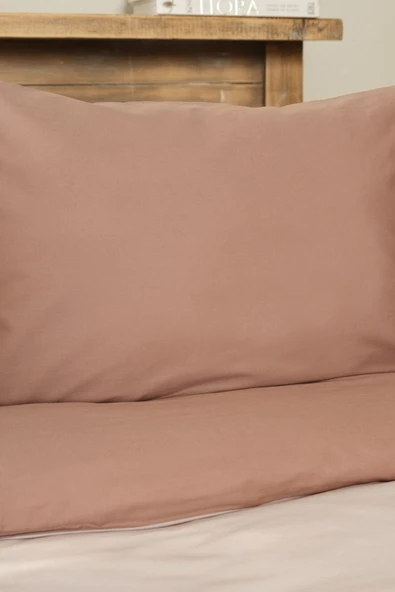 Basic Bej-kahve Çift Taraflı Çift Kişilik Nevresim Takımı - Resim 9