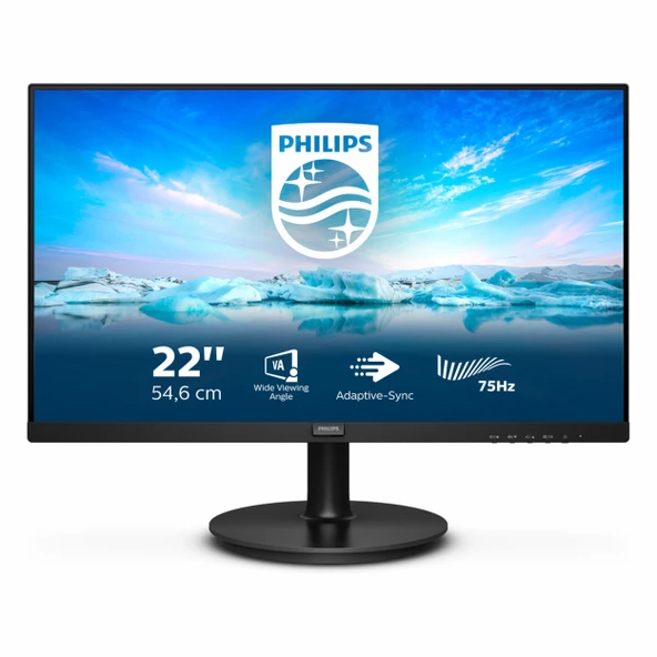 Philips 222V8LA 21.5" 75Hz 4Ms VGA+HDMI+DP FullHD Adaptive-Sync VA Vesa Monitör ürün görseli 1