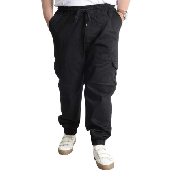 Büyük Beden Pantolon Gabardin Kargo Jogger Doğa 21927 Siyah - 1
