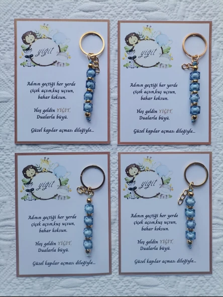 100 Adet İsme Özel Tasarım Mavi Anahtarlık Hastane Yeni Doğan 40 Mevlidi Dağıtmalık Hediyelik - Resim 3