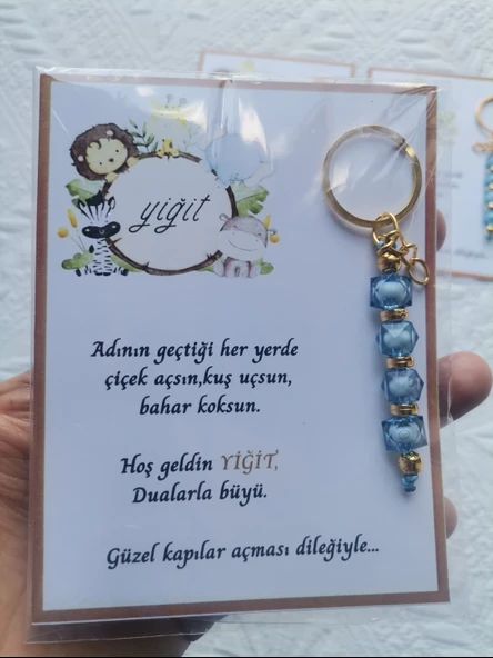100 Adet İsme Özel Tasarım Mavi Anahtarlık Hastane Yeni Doğan 40 Mevlidi Dağıtmalık Hediyelik - Resim 5
