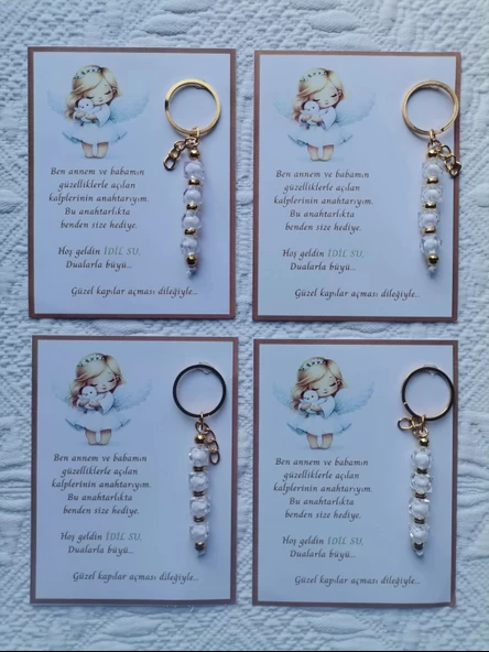 52 Adet İsme Özel Tasarım Beyaz Anahtarlık Hastane Yeni Doğan 40 Mevlidi Dağıtmalık Hediyelik - Resim 5