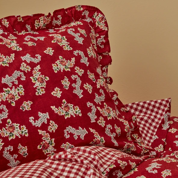 Karaca Home Carlo %100 Pamuk Tek Kişilik Nevresim Takımı Kırmızı  - Resim 5