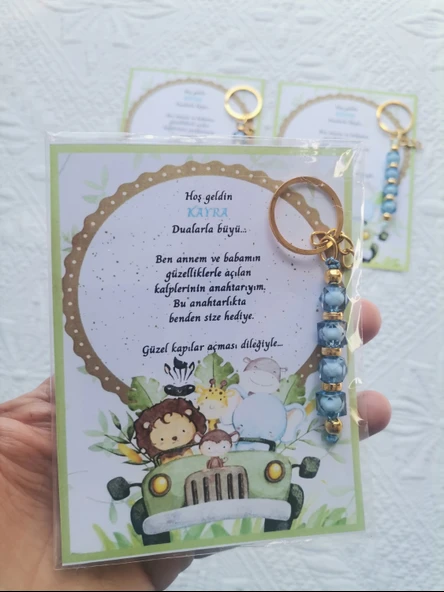 52 Adet İsme Özel Tasarım Mavi Anahtarlık Hastane Yeni Doğan 40 Mevlidi Dağıtmalık Hediyelik - Resim 5