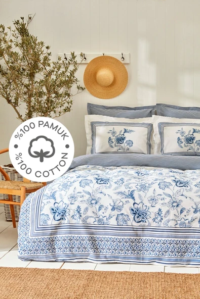 Karaca Home Estrela %100 Pamuk Çift Kişilik Nevresim Takımı Mavi - Resim 6