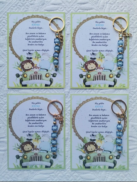 32 Adet İsme Özel Tasarım Mavi Anahtarlık Hastane Yeni Doğan 40 Mevlidi Dağıtmalık Hediyelik - Resim 3