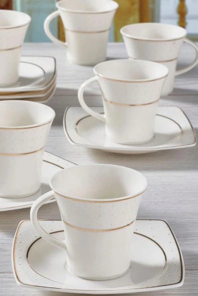 Güral Porselen Carolıne 12 Parça 6 Kişilik Bone Türk Kahvesi Takımı - 5113 ürün görseli 1