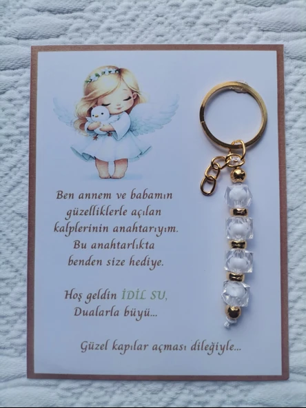 72 Adet İsme Özel Tasarım Beyaz Anahtarlık Hastane Yeni Doğan 40 Mevlidi Dağıtmalık Hediyelik - 4