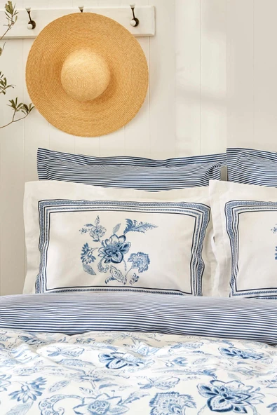 Karaca Home Estrela %100 Pamuk Çift Kişilik Nevresim Takımı Mavi - Resim 5