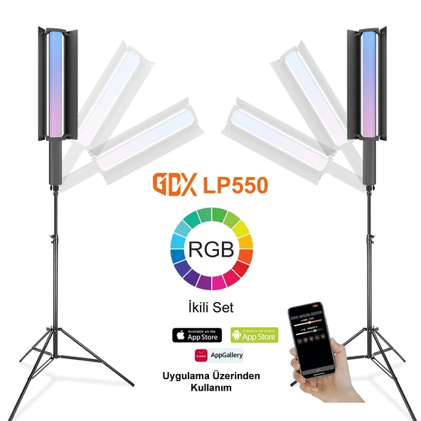 Gdx LP550 RGB Fotoğrafçılık ve Video için Renkli Işık Çubuğu İkili Set ürün görseli 1