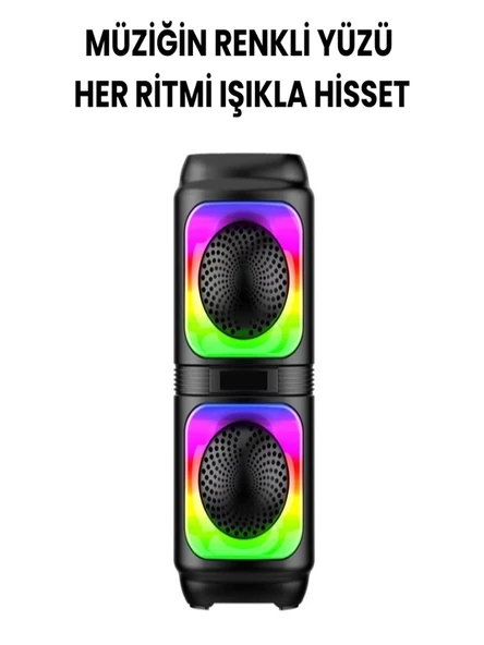 RGB LED Işıklı Bluetooth Hoparlör  1200 mAh Şarjlı, TWS, AUX, USB, TF Kart Girişi - 6