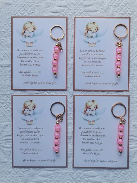 32 Adet İsme Özel Tasarım Pembe Anahtarlık Hastane Yeni Doğan 40 Mevlidi Dağıtmalık Hediyelik - Resim 3
