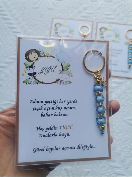 100 Adet İsme Özel Tasarım Mavi Anahtarlık Hastane Yeni Doğan 40 Mevlidi Dağıtmalık Hediyelik - Resim 4
