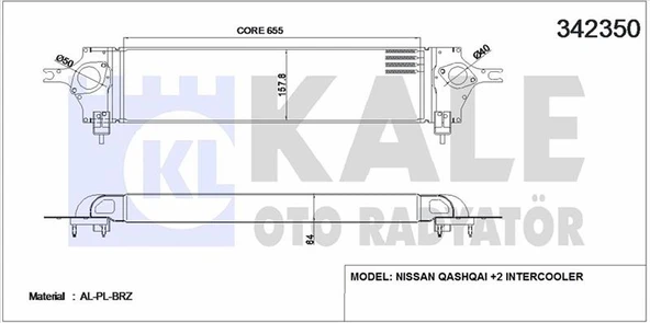Nissan İntercooler Radyator Qashqaı 1,5 2,0 DCI 2007> 650×165×50 - Kale 342350 ürün görseli