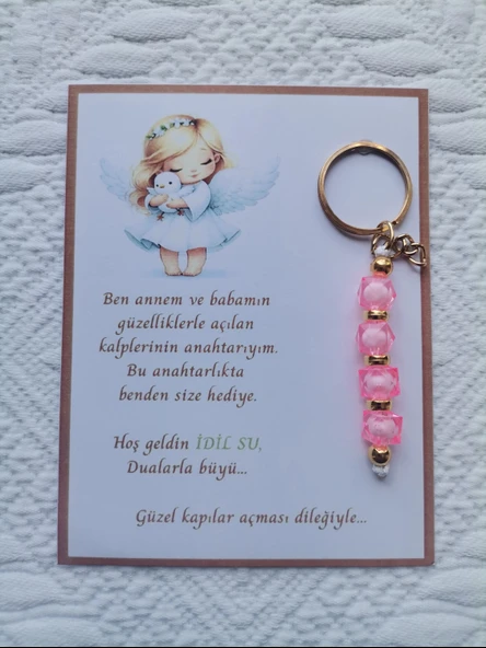100  Adet İsme Özel Tasarım Pembe Anahtarlık Hastane Yeni Doğan 40 Mevlidi Dağıtmalık Hediyelik ürün görseli