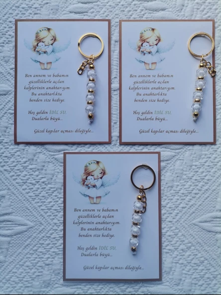 32 Adet İsme Özel Tasarım Beyaz Anahtarlık Hastane Yeni Doğan 40 Mevlidi Dağıtmalık Hediyelik - Resim 2