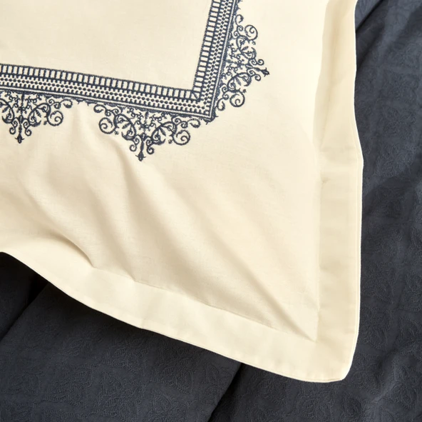 Karaca Home Candice %100 Pamuk Çift Kişilik Nakışlı Pike Takımı Mavi - 9