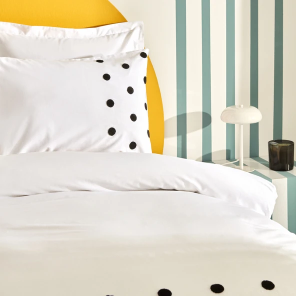 KARACA DOTS BEYAZ %100 PMK CIFT KS RNF NEVRESIM TK - Resim 6