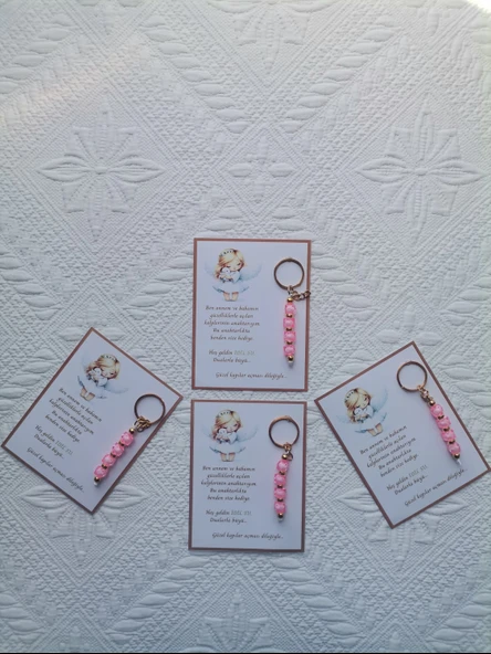 72 Adet İsme Özel Tasarım Pembe Anahtarlık Hastane Yeni Doğan 40 Mevlidi Dağıtmalık Hediyelik - 4