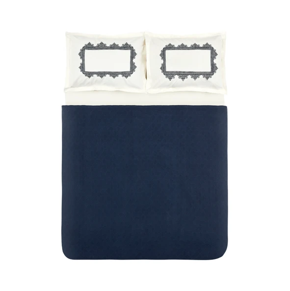 Karaca Home Candice %100 Pamuk Çift Kişilik Nakışlı Pike Takımı Mavi - 8