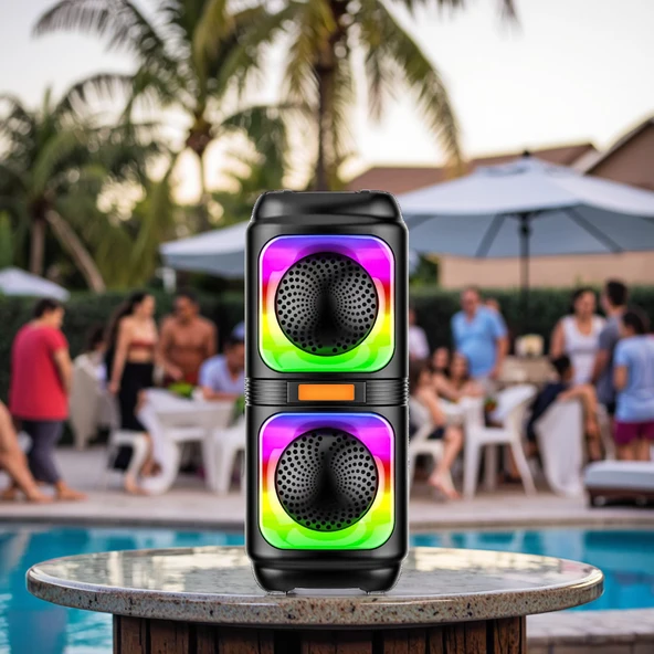 RGB LED Işıklı Bluetooth Hoparlör  1200 mAh Şarjlı, TWS, AUX, USB, TF Kart Girişi - 8