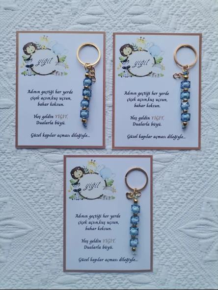 100 Adet İsme Özel Tasarım Mavi Anahtarlık Hastane Yeni Doğan 40 Mevlidi Dağıtmalık Hediyelik - Resim 2