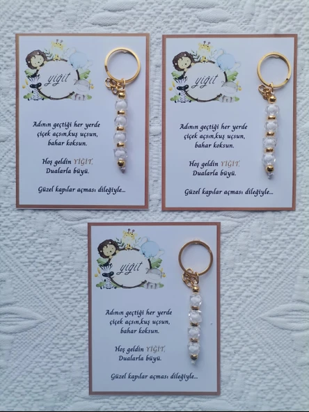 52 Adet İsme Özel Tasarım Beyaz Anahtarlık Hastane Yeni Doğan 40 Mevlidi Dağıtmalık Hediyelik - Resim 2