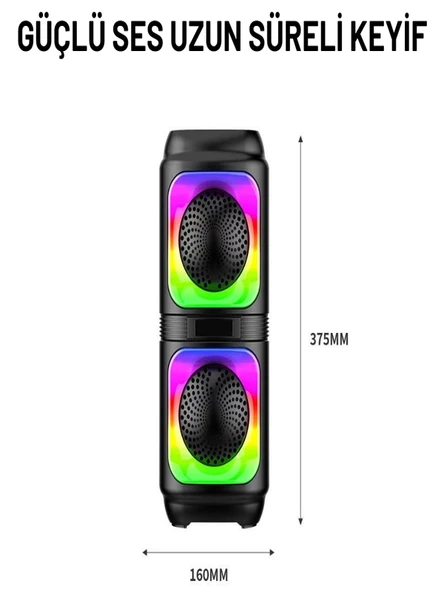 RGB LED Işıklı Bluetooth Hoparlör  1200 mAh Şarjlı, TWS, AUX, USB, TF Kart Girişi
