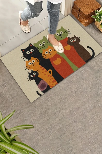 Valerine Life Renkli Pati Dostluğu Welcome Hoş Geldiniz Dijital Baskılı Kapı Önü Paspası 45x70cm ürün görseli