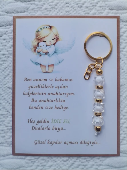 32 Adet İsme Özel Tasarım Beyaz Anahtarlık Hastane Yeni Doğan 40 Mevlidi Dağıtmalık Hediyelik ürün görseli