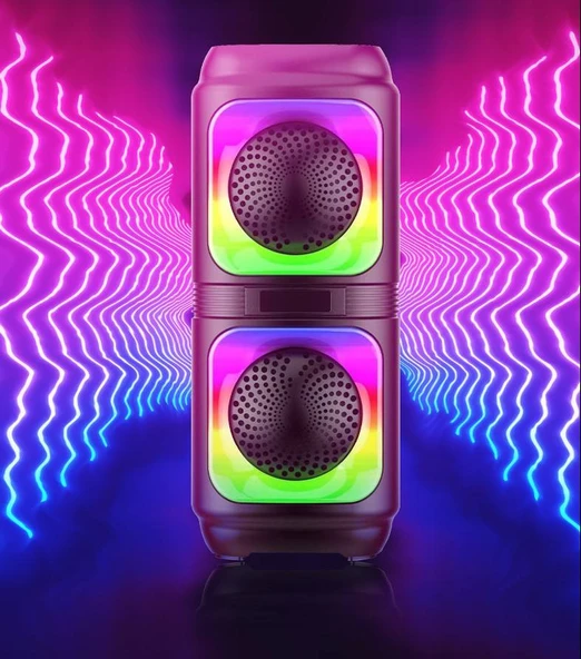 RGB LED Işıklı Bluetooth Hoparlör  1200 mAh Şarjlı, TWS, AUX, USB, TF Kart Girişi - 4