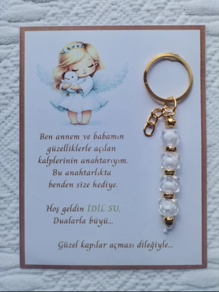 72 Adet İsme Özel Tasarım Beyaz Anahtarlık Hastane Yeni Doğan 40 Mevlidi Dağıtmalık Hediyelik - 3