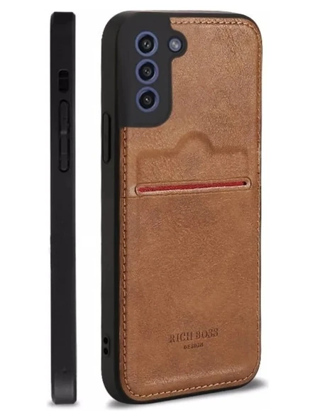 Samsung S22 Ultra Kartlıklı Deri Kılıf Kahverengi ürün görseli 1