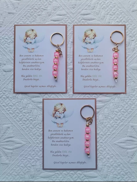 32 Adet İsme Özel Tasarım Pembe Anahtarlık Hastane Yeni Doğan 40 Mevlidi Dağıtmalık Hediyelik - Resim 2