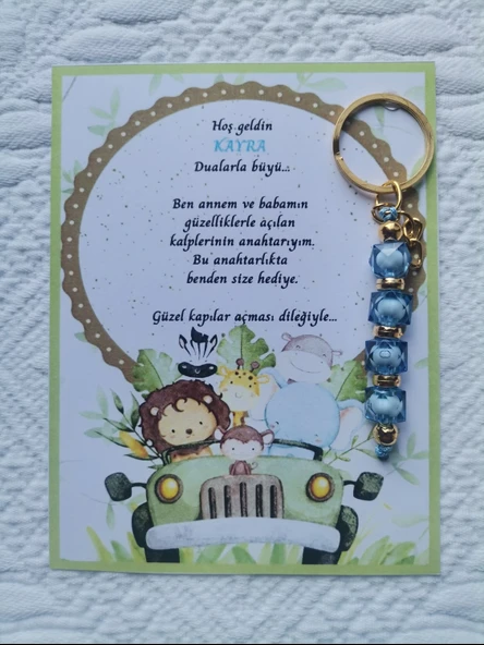 52 Adet İsme Özel Tasarım Mavi Anahtarlık Hastane Yeni Doğan 40 Mevlidi Dağıtmalık Hediyelik ürün görseli