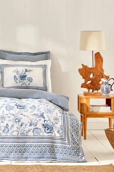 Karaca Home Estrela %100 Pamuk Çift Kişilik Nevresim Takımı Mavi - Resim 4