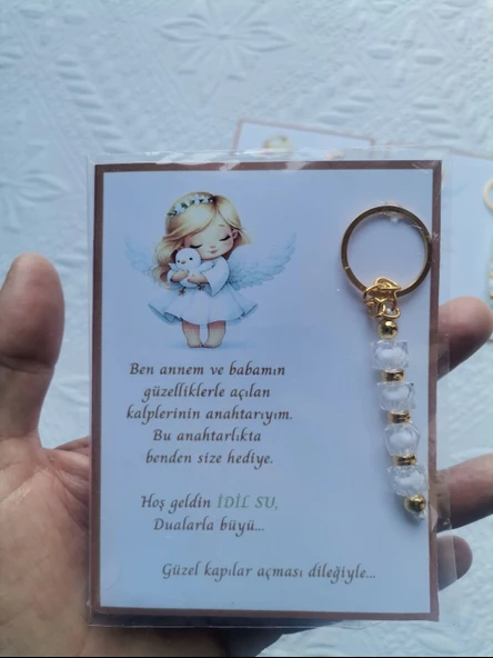 52 Adet İsme Özel Tasarım Beyaz Anahtarlık Hastane Yeni Doğan 40 Mevlidi Dağıtmalık Hediyelik - Resim 6