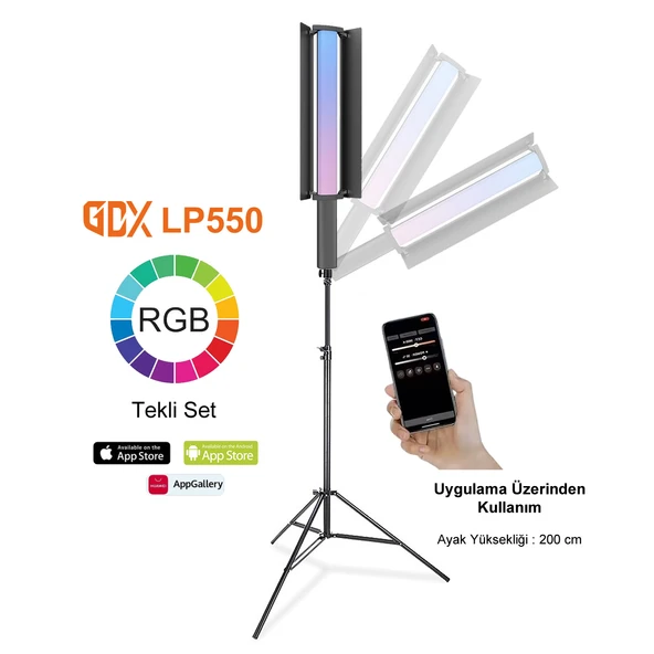 Gdx LP550 RGB Fotoğrafçılık ve Video için Renkli Işık Çubuğu Tekli Set ürün görseli 1