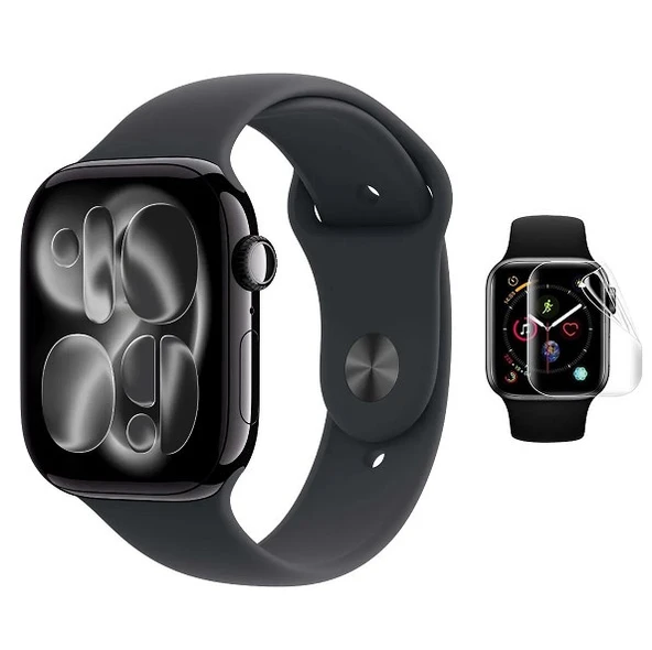 Apple Watch Series 11 46MM 3 Adet Uyumlu Şeffaf Ultra koruyucu Nano Jelatin - 1